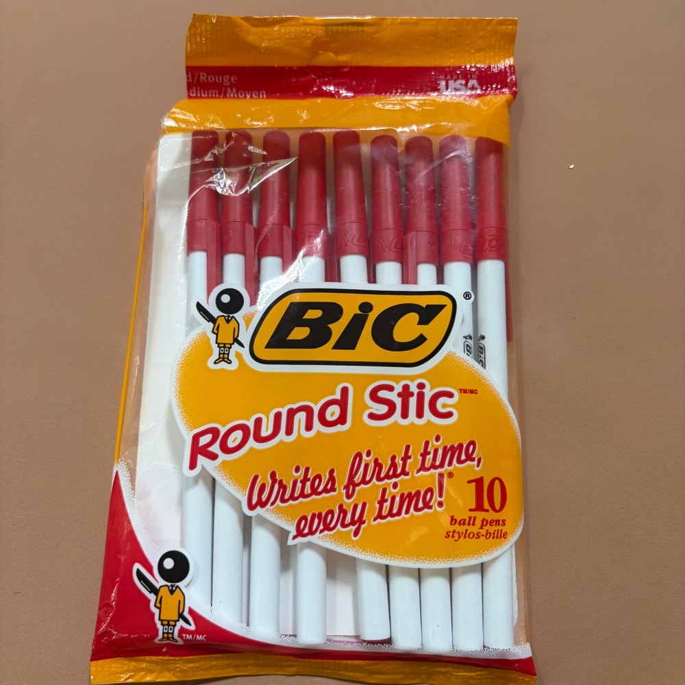 Vintage‎ 1997 BIC Round Stic Red Ink Ballpoint Pens Medium 9 in Pack Open USA